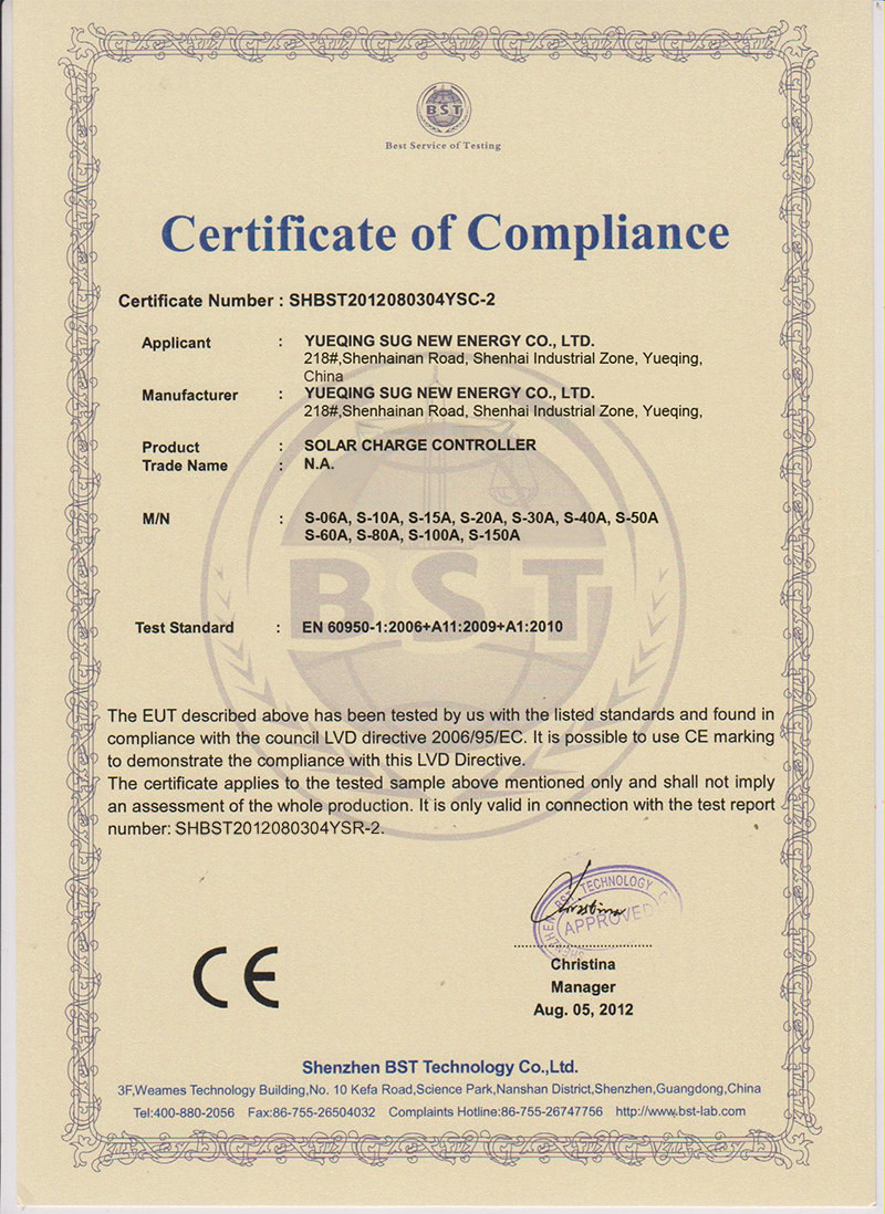 China SUG NEW ENERGY CO., LTD Certificaten